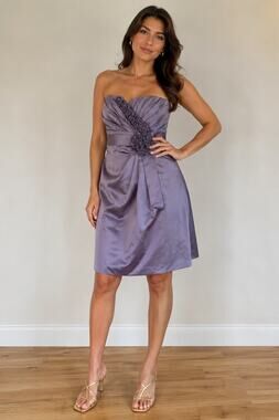 Vineyard Collection Lavender Satin Strapless Rosette Sheath Dress Size 8